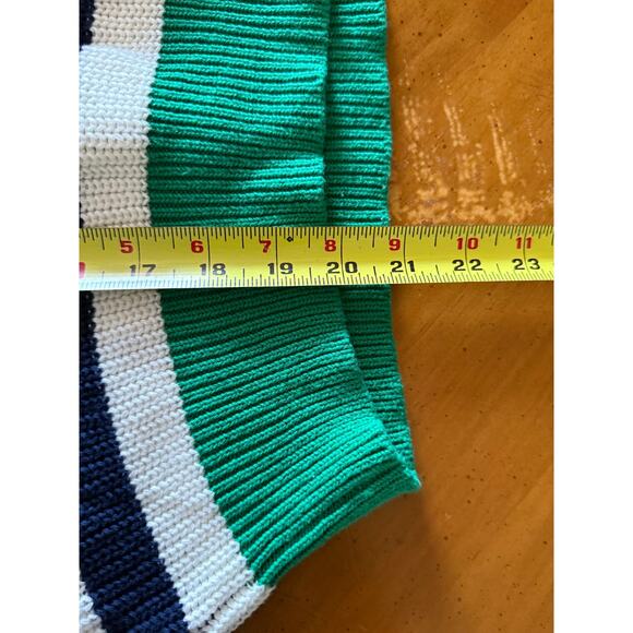 JS71 Colorblock Striped Sweater Knitted Crewneck Navy Blue Green Size M / L - Picture 10 of 10